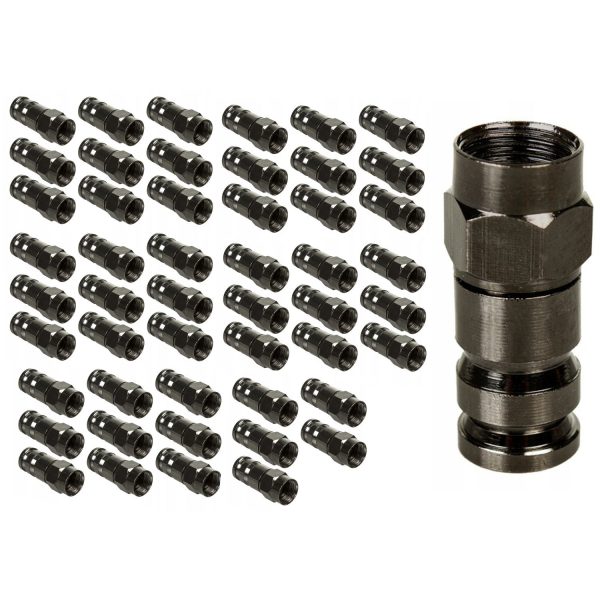 Maclean MCTV-916 50x F Compression Connector, RG-6, Professional, Nickel Plated, Black, Quick Connection Mode
