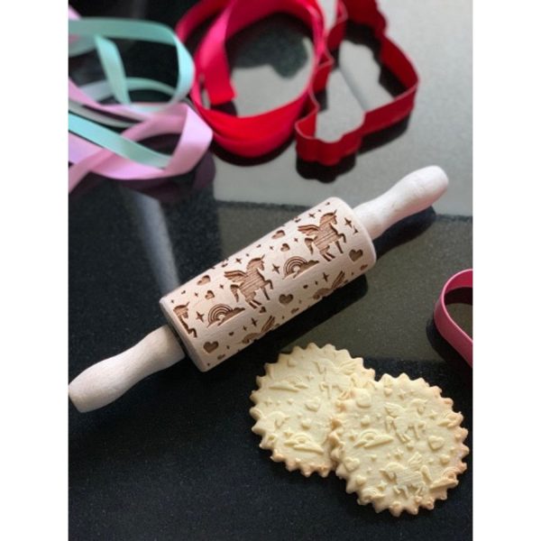 Goody Woody embossed rolling pin engraved cake roller, 23.5 cm, beech wood, unicorn design Angebot – Bild 2