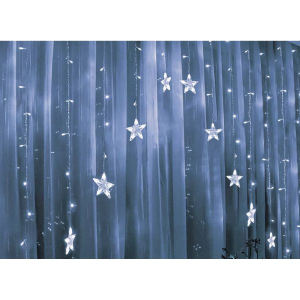 Fairy Light Curtain ML49Z 16 Icicles 136 LED 3m Stars Cold White Christmas Decoration Online-Verkauf – Bild 3