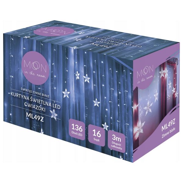 Fairy Light Curtain ML49Z 16 Icicles 136 LED 3m Stars Cold White Christmas Decoration Online-Verkauf