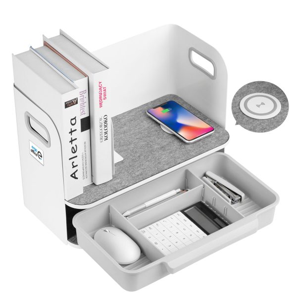 Desk Organizer Wireless Qi Charging Shelf Drawer Bookend Home Office Tray Up to 10kg Jetzt online